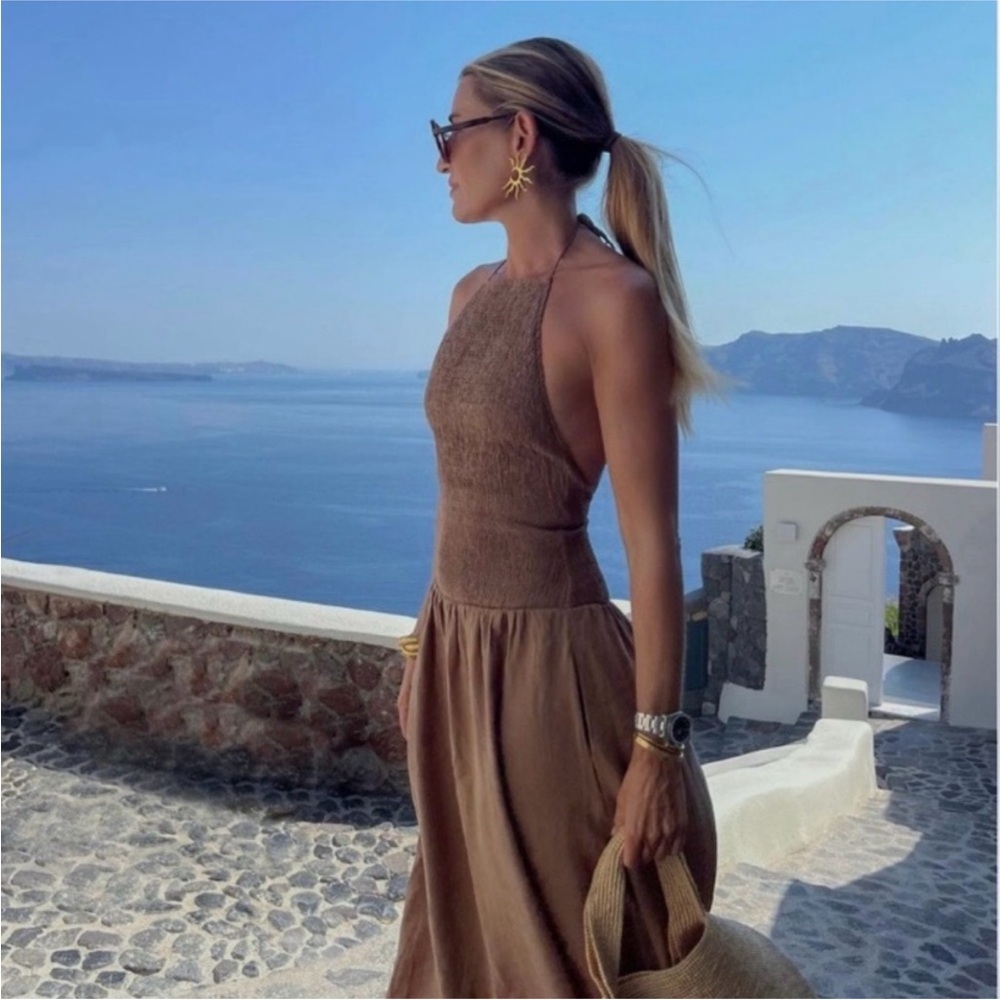 NWT ZARA - Brown Halter Brown Halter Long Drop Waist Dress